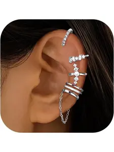5pcs Ear Cuff Earrings for Women, Silver Color Adjustable Fake Earrings, Cartilage Helix Wrap, No Piercing, All Seasons