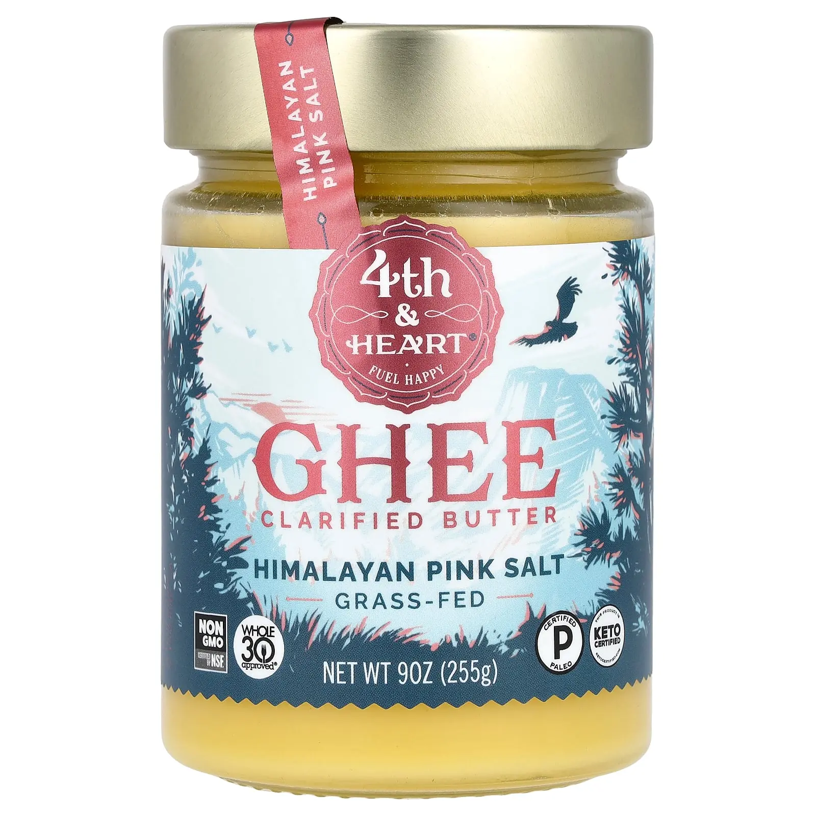 4th & Heart Ghee Clarified Butter, Grass-Fed, Himalayan Pink Salt, 9 oz (225 g)