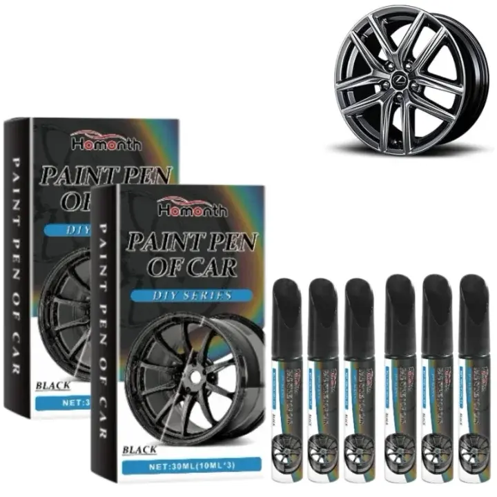 3/6 Pcs Gloss Black Rim Touch-Up Paint Pen – Wheel Scratch & Curb Rash Repair for Alloy, Enamel & Metal Wheels. Universal Automotive Rim Repair Kit for Quick Scratch Fix, Durable Finish