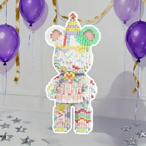 Birthday Party Bear 3D Puzzle Building Block Ornament, Room Decoration, Home Decor, Party Decoration, Handmade Craft, Fine Carving