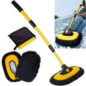 Microfiber Towels Car Wash Kit Cleaning Supplies,Car Wash Brush with Long Handle,Car Wash Mop Mitt with 2 Replacement Head,Extension Pole Car Brush Cleaning Kit for Cars Trucks,Hand Tools Kits