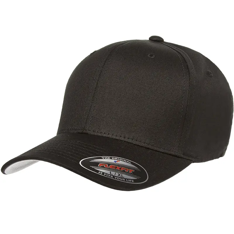 Flexfit 5001 Adult Value Cotton Twill Fitted Hat - Trending, Mid-Profile, Structured, Premium Unisex Fit for Shared Style, Streetwear-Inspired, Modern, Plain, Casual, Soft Cotton Spandex, Tape Seams, Sturdy, Blank, Black, Trendy
