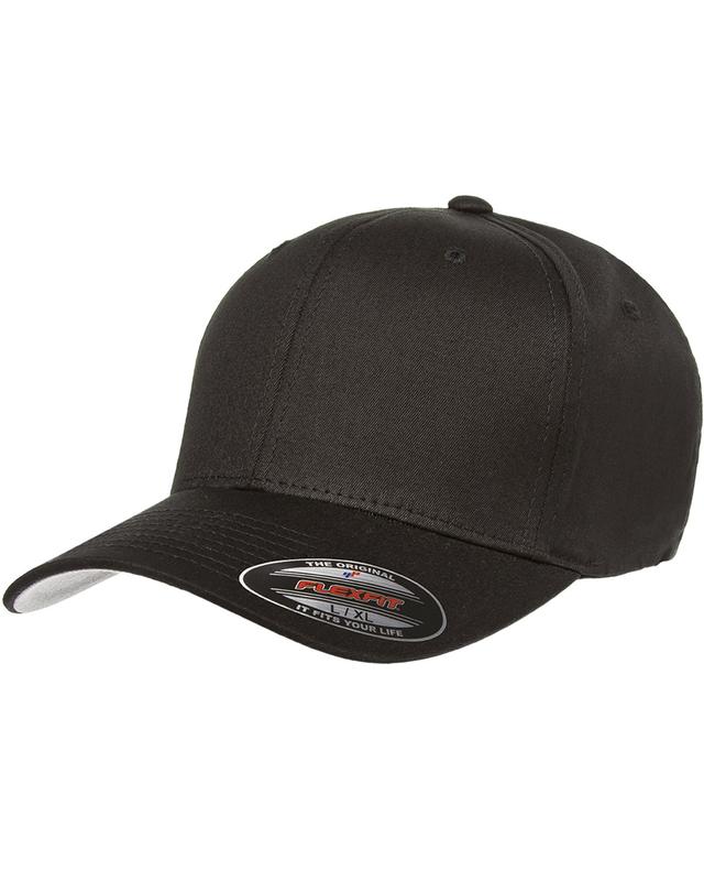 Flexfit 5001 Blank Fitted Baseball Cap - Black, Cotton Blend, Curved Bill (One Size)