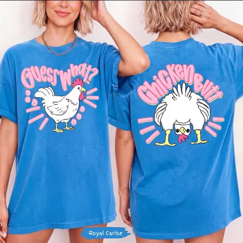 Funny Guess What Chicken Butt Comfort Colors Shirt | Front And Back Chicken Tee Tshirt | Farm Lover Shirt | Animal Lover Gift Shirt, Funny Chicken Meme Shirt, Two Sided Tee Front Back, Animal Shirt,Gen Z Humor Oversized Tee