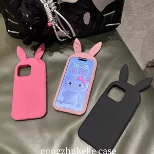 Silicone cute 3D rabbit ears for iPhone 17 promax 16 Pro Max phone case, compatible with iPhone 15/14/13.
