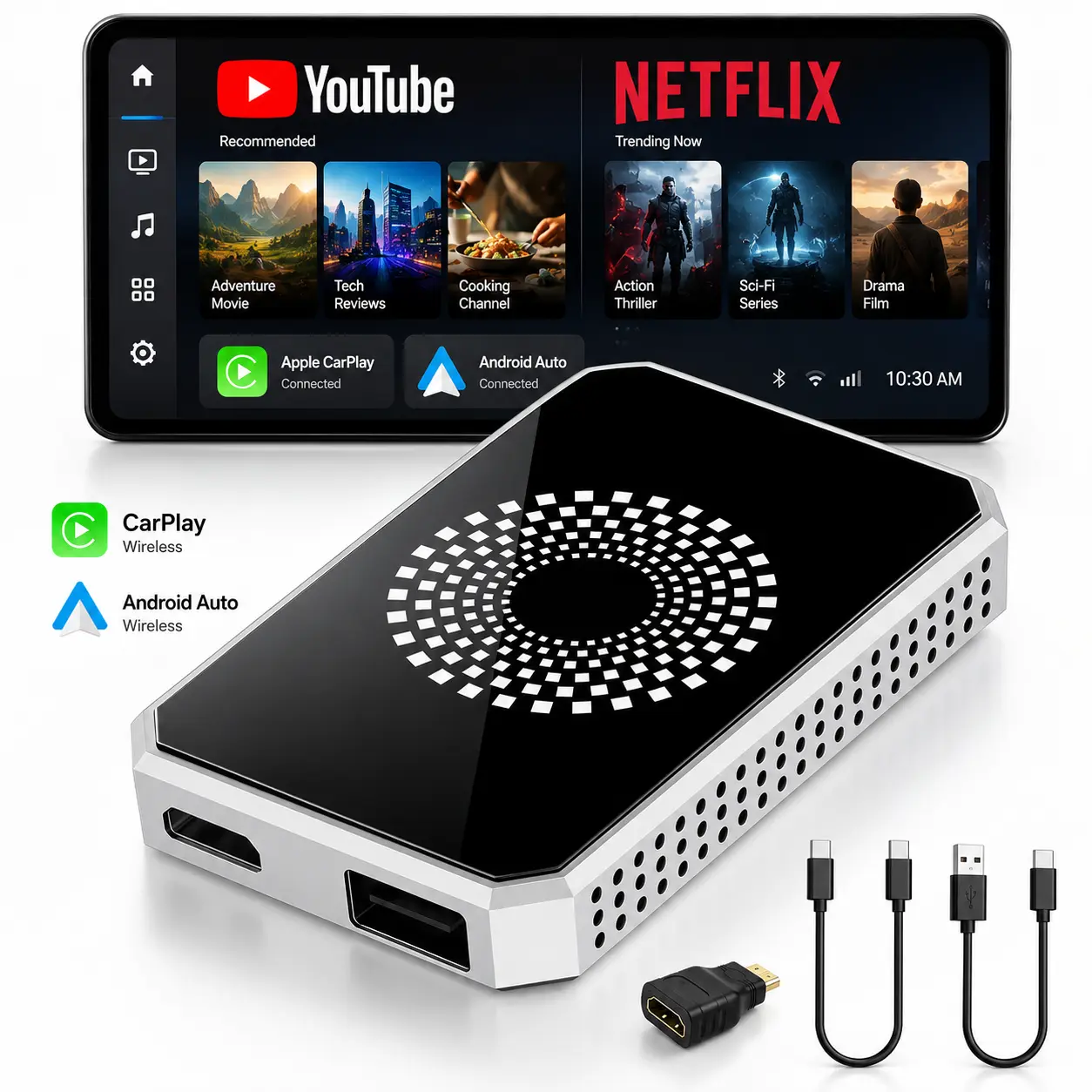 Wireless CarPlay Adapter Android 13 AI Box, CarPlay to Android Box with Wireless Android Auto, 4K HDMI Output, 5G WiFi, Bluetooth 5.0, Plug and Play for Factory Wired CarPlay Cars