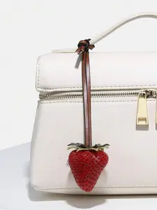 Flash powder strawberry shape key chain pendant, metal buckle stereo fruit pendant, strawberry pendant key chain, bag accessories, Purse accessories, small gift decoration, small exquisite Keychain For Bags