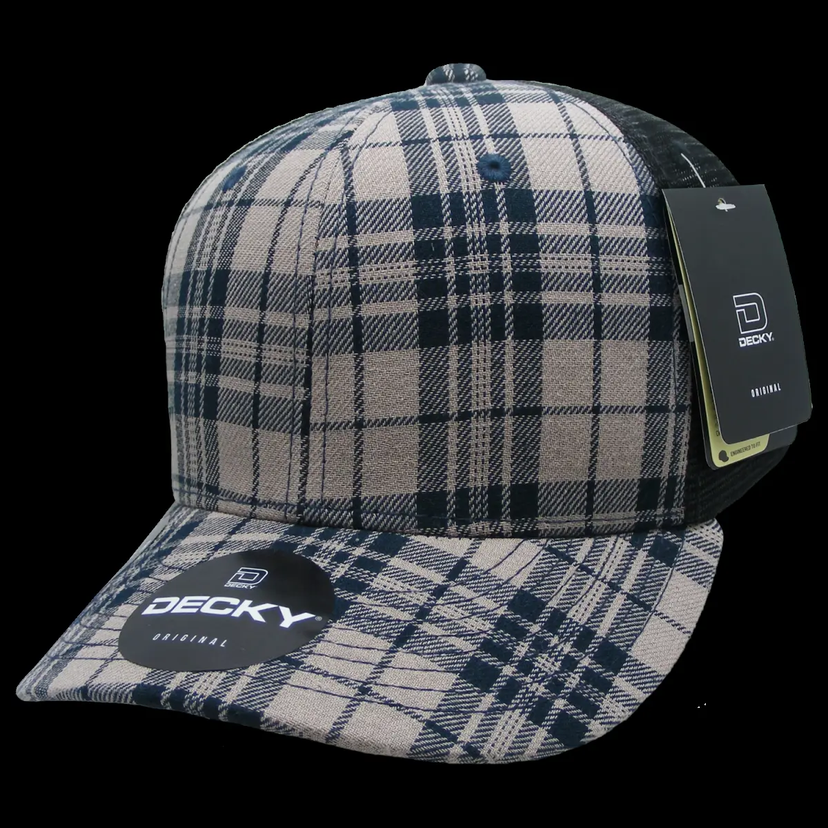 DECKY 212 MAIN Dog & Cat Plaid Print Snapback Trucker Hat - Cotton-Nylon, 6018-240 6-Panel Mid Profile, Mesh, 240-Black, 1 Size Fits Most (Pet Supplies Accessory)