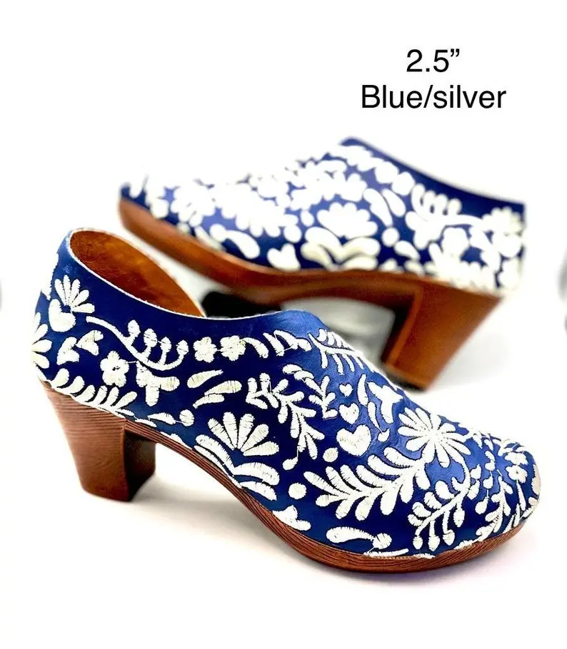 Embroidery mexican heel wedges Huarache Sandal - style Boho Hippie Cute leather Wedding heels- colorful leather