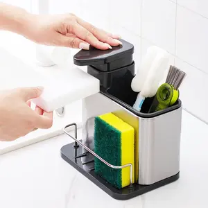 Stainless Steel Kitchen Sink Soap Dispenser Rack, Three-In-One Sponge Holder, Drain Tray, Tabletop Dishwasher Organizer, Cleaning Brush, Dish Drying Organiser