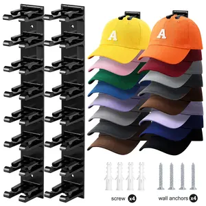 Hat Rack 2-Pack Wall Mounted Hat Organizer Black or White Hold up to 20 Hats for Wall Closet Door and Bedroom Space-Saving Multilayer Easy Access Display with Strong Adhesive or Nail Two mounting Option for Men Household Hat Rack Baseball Cap Rack