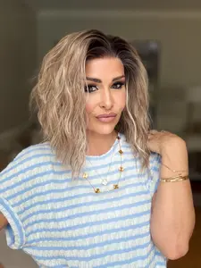 AISOM New Release Chloe Brown Sugar Short Water Wave for Summer 12 Inches Low Density 120% Heat Friendly Synthetic Lace Wig for Women