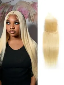 4x4 Lace Closure Straight Human Hair, 613 Honey Blonde Closure, 14-22 Inch, Free Part, Pre-Plucked, Natural Hairline, Human Hair Weave