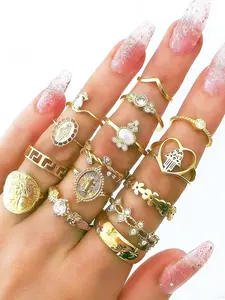 15 PCS Guadalupe & Virgin Mary Rings for Women - Golden Dainty Stackable Knuckle Rings, Simple Trendy Cute Finger Rings Pack for Thumb Layering, Perfect Jewelry Gift