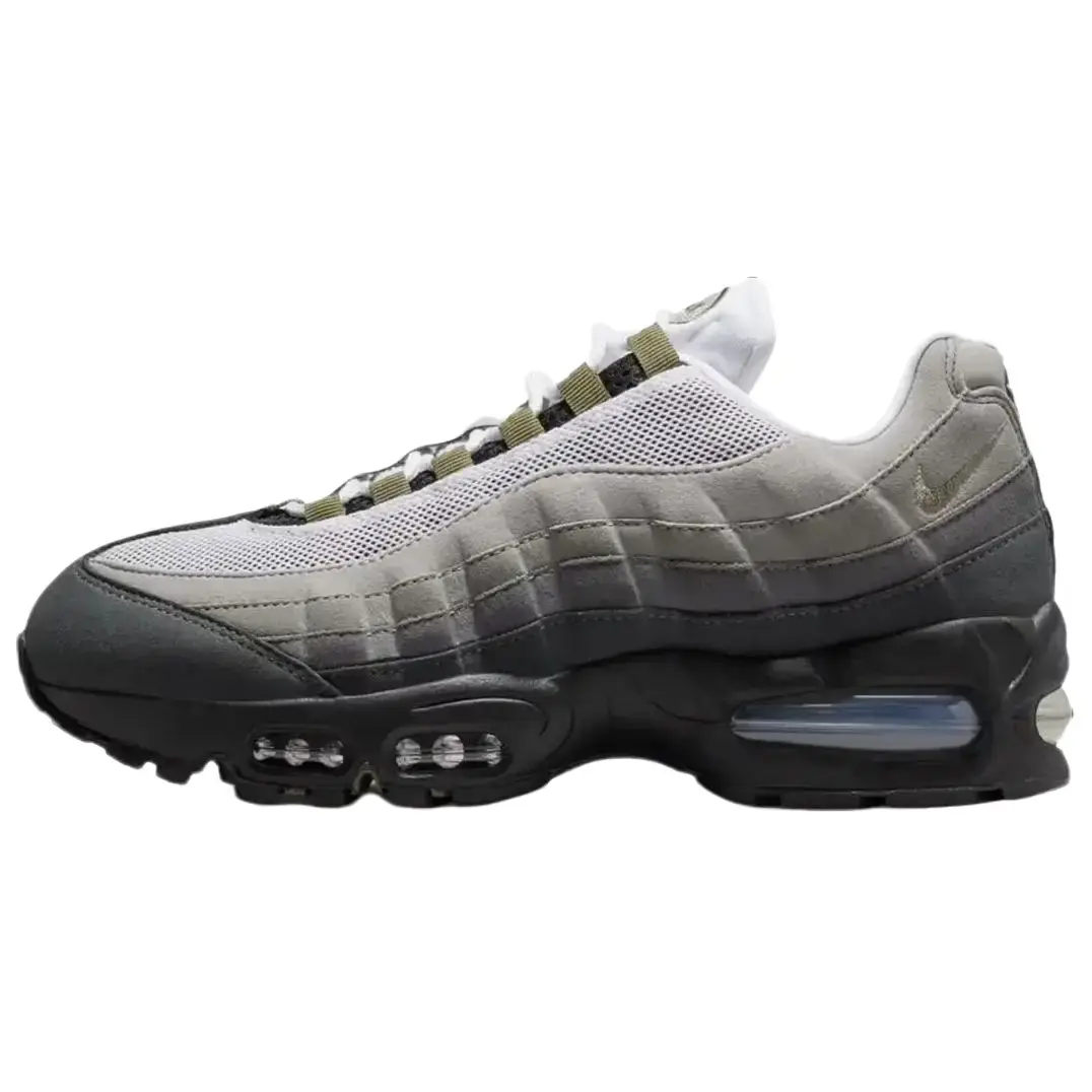 NIKE Women's Air Max 95 'Big Bubble' Athletic Sneaker, Black & Medium Olive with Visible Air Cushioning for Streetwear, Sports Shoes, Classic, Footwear, Trainer, Walking Shoes