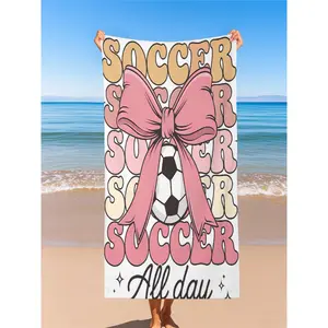 Soccer All Day Coquette Bow Beach Towel - Lightweight, Resistant, Cute Pastel Aesthetic Sports Towel with Stylish Design, Style