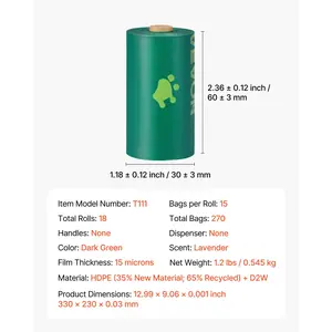 VEVOR Dog Poop Bags, 270 Counts 13x 9 in, Sturdy Thick Pet Waste Bags, Biodegradable HDPE Waste Bag Refill Rolls, Lavender Scented, Leak-Proof Trash Bag for Doggie Cat Pet, Dispenser Not Included