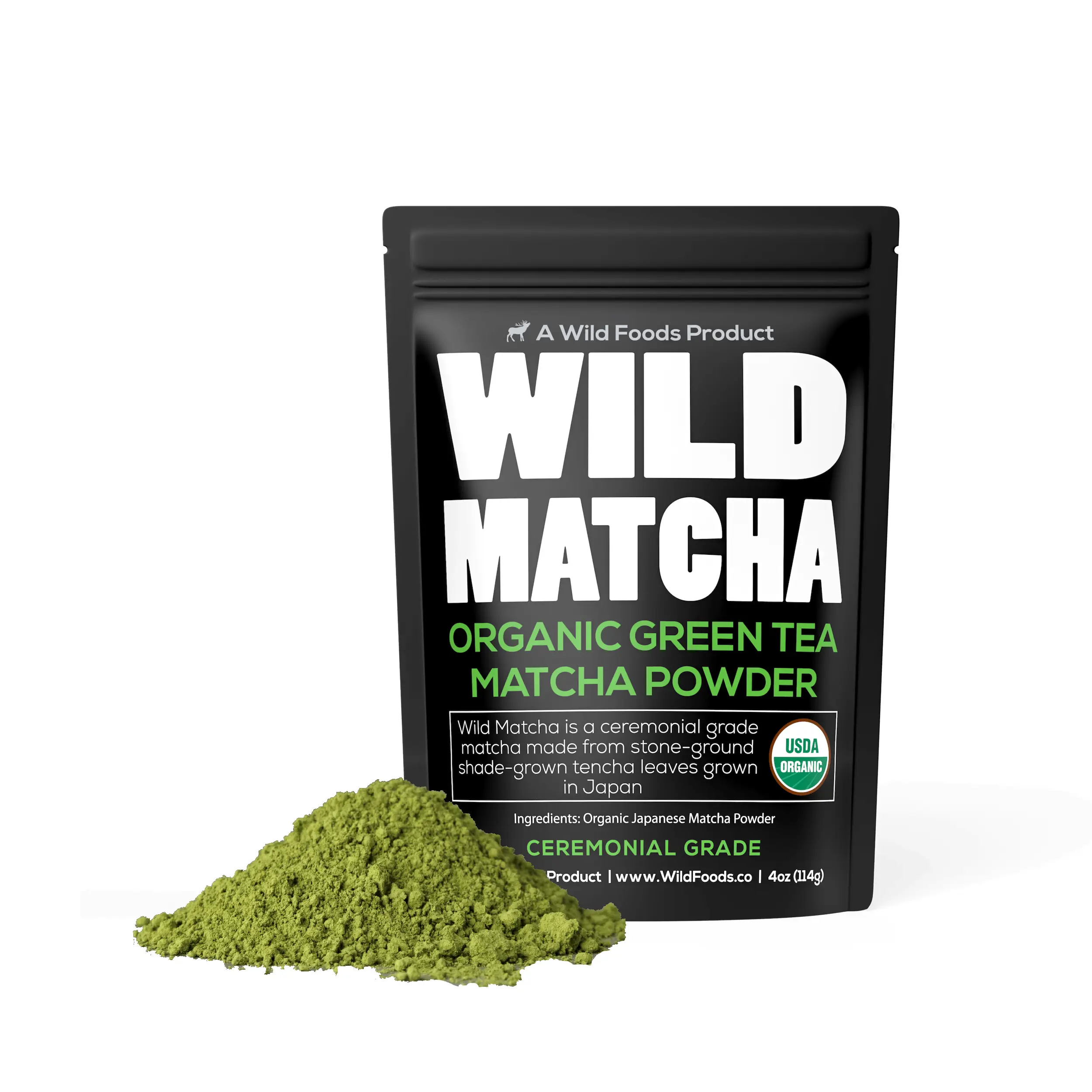 Wild Matcha Powder, 114 servings - Ceremonial Grade, Sustained Energy and Mood Enhancer Optimum Dietary Supplement