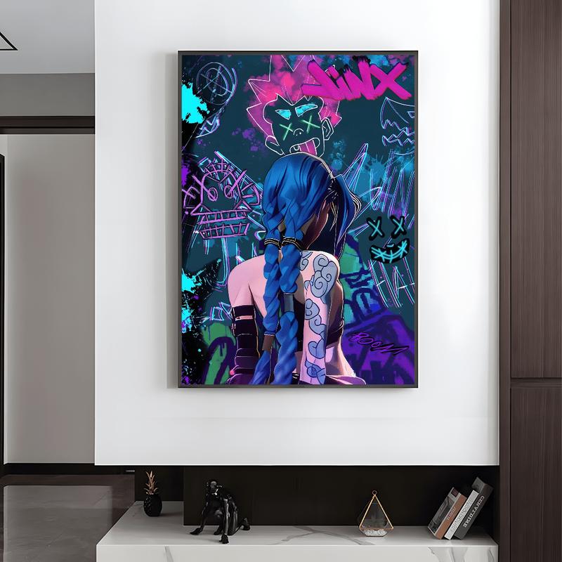 1pc Diamond Painting Anime A-Arcane Game J-Jinx Cool Full Round/Square Diamond Vintage Style Kind for Beginners Mosaic Art Wall Home Decor Handmade Gifts for Chrismas, Thanksgiving, Halloween Frameless