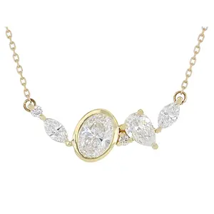 JTV Mixed Shape White Lab-Grown Diamond H SI1 10K Yellow Gold Station Necklace 1.00ctw