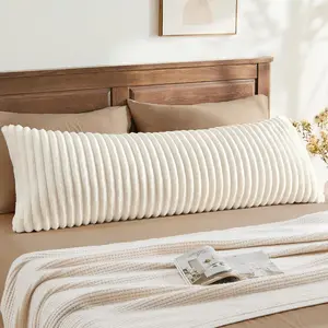 Fluffy Faux Fur Body Pillow Cover with Zipper, Luxury Plush 3D Striped Pillow Cover 20x54 Inches, Super Soft and Cozy Long Body Pillowcase for Bed Sofa Couch Room Decor(Cream White)