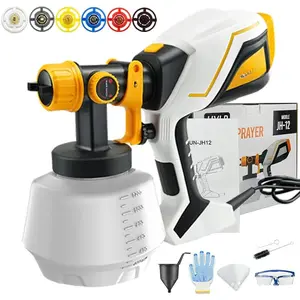 Sprayer 1000W HVLP Electric Spray   with 6 Copper Nozzles and 3 Spray Patterns 1200ML High Capacity Container for Furniture, Fences, Walls, Garage Doors (Yellow)