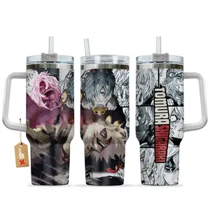 [Sip40 Otaku] My Hero Academia Tomura Shigaraki 40oz Travel Mug With Handle, UA Villain Anime Stainless Steel Cup, Otaku Drinkware for Iced Coffee, Leak Resistant Insulated Tumbler, Gift for Anime Lovers