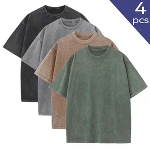 4-Pack Vintage Acid Wash T-Shirts for Men & Women – Oversized Heavyweight Cotton Graphic Tees | Distressed Retro Faded Streetwear Basics | Soft, Breathable Summer Tee Set Quick-Dry Moisture-Wicking Crew