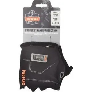 Ergodyne Size L/XL (9) Cotton Spandex Anti-Vibration/Impact Protection Work Gloves For Mechanics & Lifting, Uncoated, Slip-On Cuff, Half Fingered, Black, Paired 16106