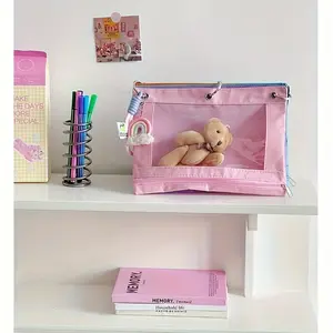 Rainbow 6-Color Oxford Cloth 3-Ring Binder Bag for Document Storage, Korean Look, Includes Lanyard & Rainbow Accessories, Home Organizer Storage Bag