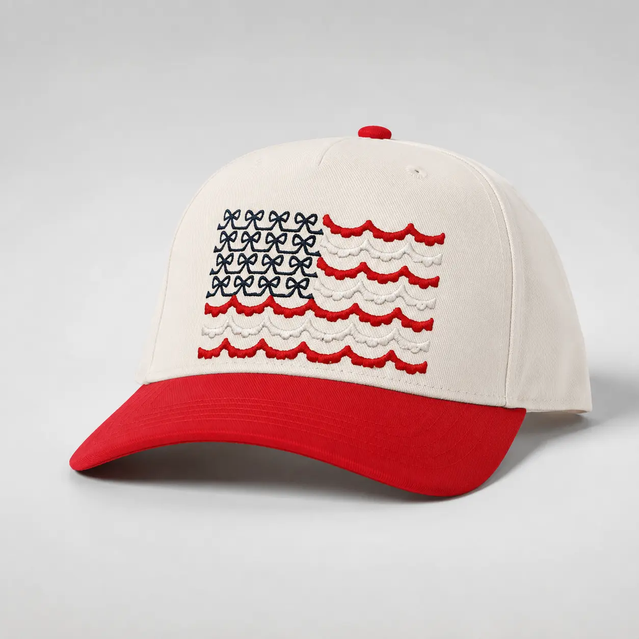 Patriotic Bow American Flag Embroidered Baseball Cap, Adjustable Vintage USA Hat for Women & Men