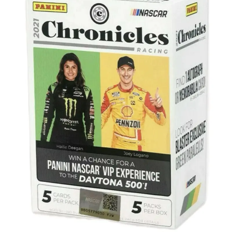 Panini NASCAR 2021 Chronicles Racing Trading Card BLASTER Box 5 Packs 1 Autograph or Memorabilia Card/avg Featuring Hailie Deegan & Joey Logano