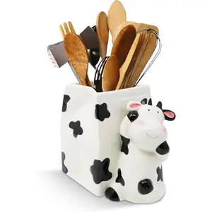 Utensil Holder | Cow Gifts for Women | Cow Stuff Print Kitchen Crock Storage | Accessories Decoration for Women | La Vaca  Cow Decor | Countertop Cow Stuff Vase
