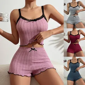 In stock and hot-selling, new women's pajamas with camisole and shorts, lace sexy set, women's home wear