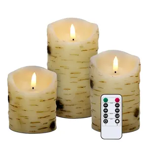 3PCS Birch Bark Flameless LED Candle Set with Remote Control, Realistic Flickering Candles for Christmas, Patries, Home Decor