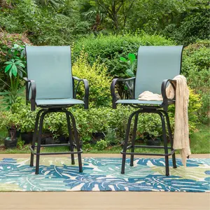 PHI VILLA Outdoor Bar Stools, Swivel Patio Bar Stools & Chairs, High Top Bar Seating for Outside, Balcony，Porch and Backyard, Teal