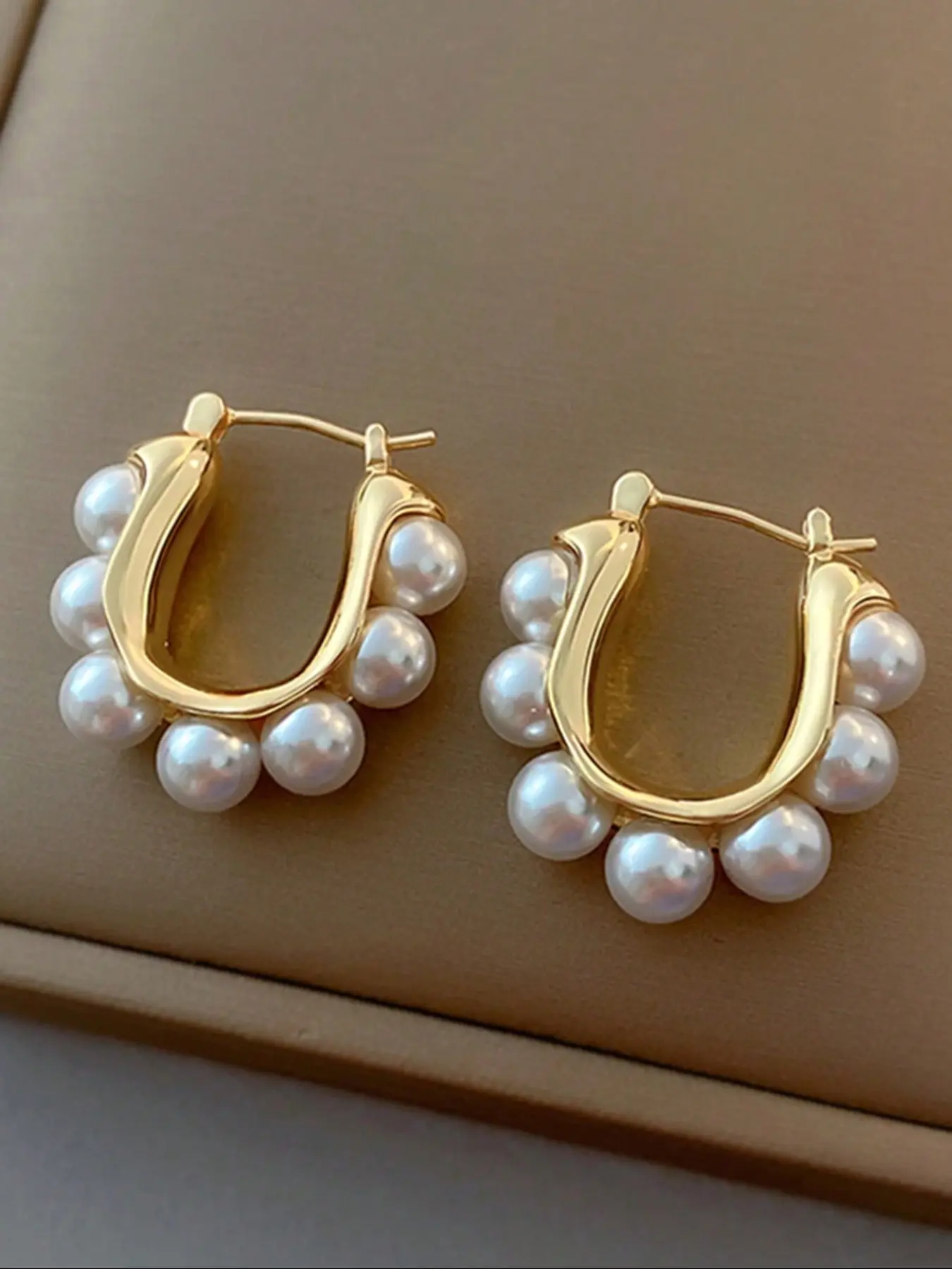 Elegant Minimalist Pearl Earrings, U-Shaped Design, Freshwater Pearl & Gold Plated, Hypoallergenic Jewelry Gift for Her