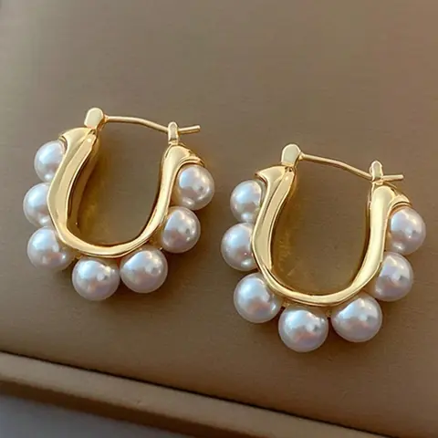 Elegant Minimalist Pearl Earrings, U-Shaped Design, Freshwater Pearl & Gold Plated, Hypoallergenic Jewelry Gift for Her, Pearls Earrings