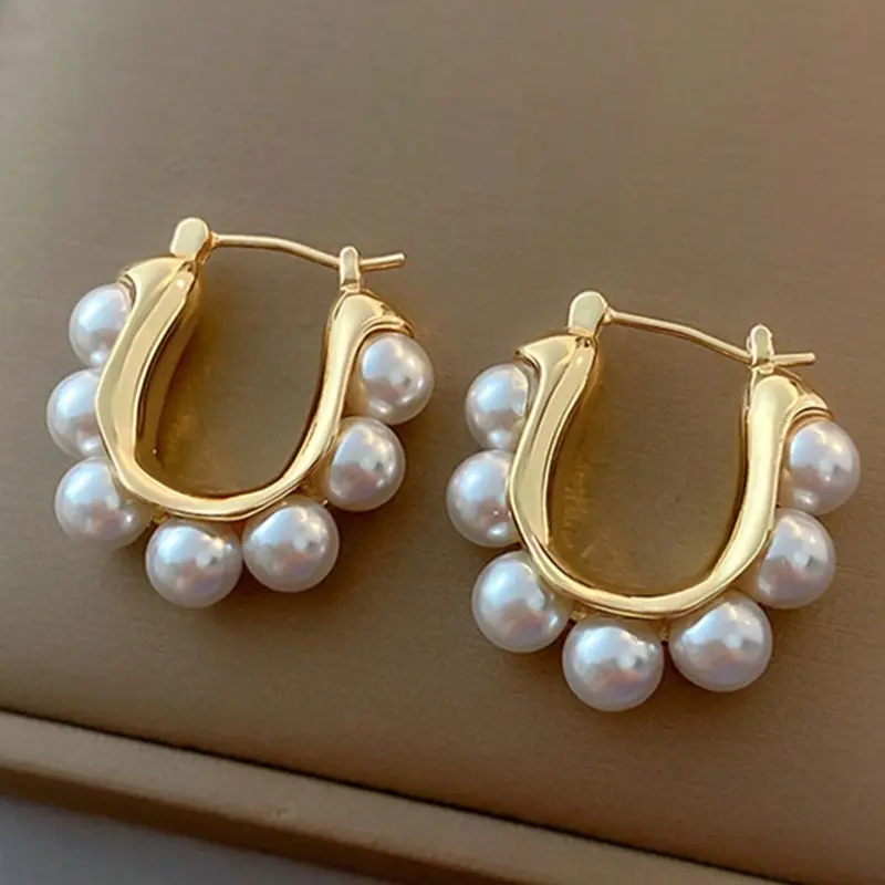 Elegant Minimalist Pearl Earrings, U-Shaped Design, Freshwater Pearl & Gold Plated, Hypoallergenic Jewelry Gift for Her, Pearls Earrings