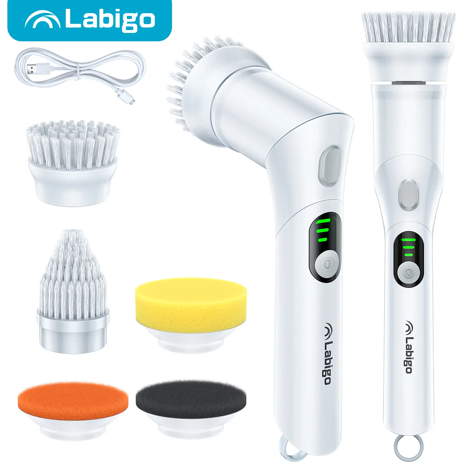 LABIGO Electric Spin Rechargeable Bathroom Shower for Cleaning Kitchen/Tub/Tile/Floor/Stove/Sink,Power Cordless with 5 Replaceable Cleaning Brush Head