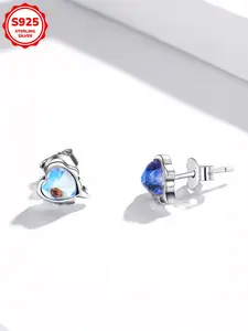 Women's S925 Sterling Silver Heart Shape Moonstone Earrings, Nickel-Free Hypoallergenic Jewelry for Daily Wear, Perfect Gift for Friends