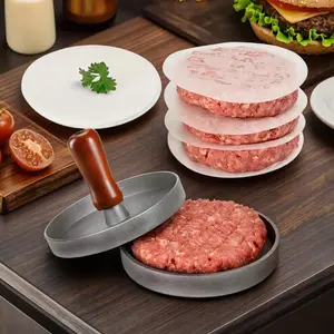 Burger press with 100 burger patty papers, non-stick burger press, burger making tool, kitchen tool for outdoor picnics and barbecues, durable cooking tools
