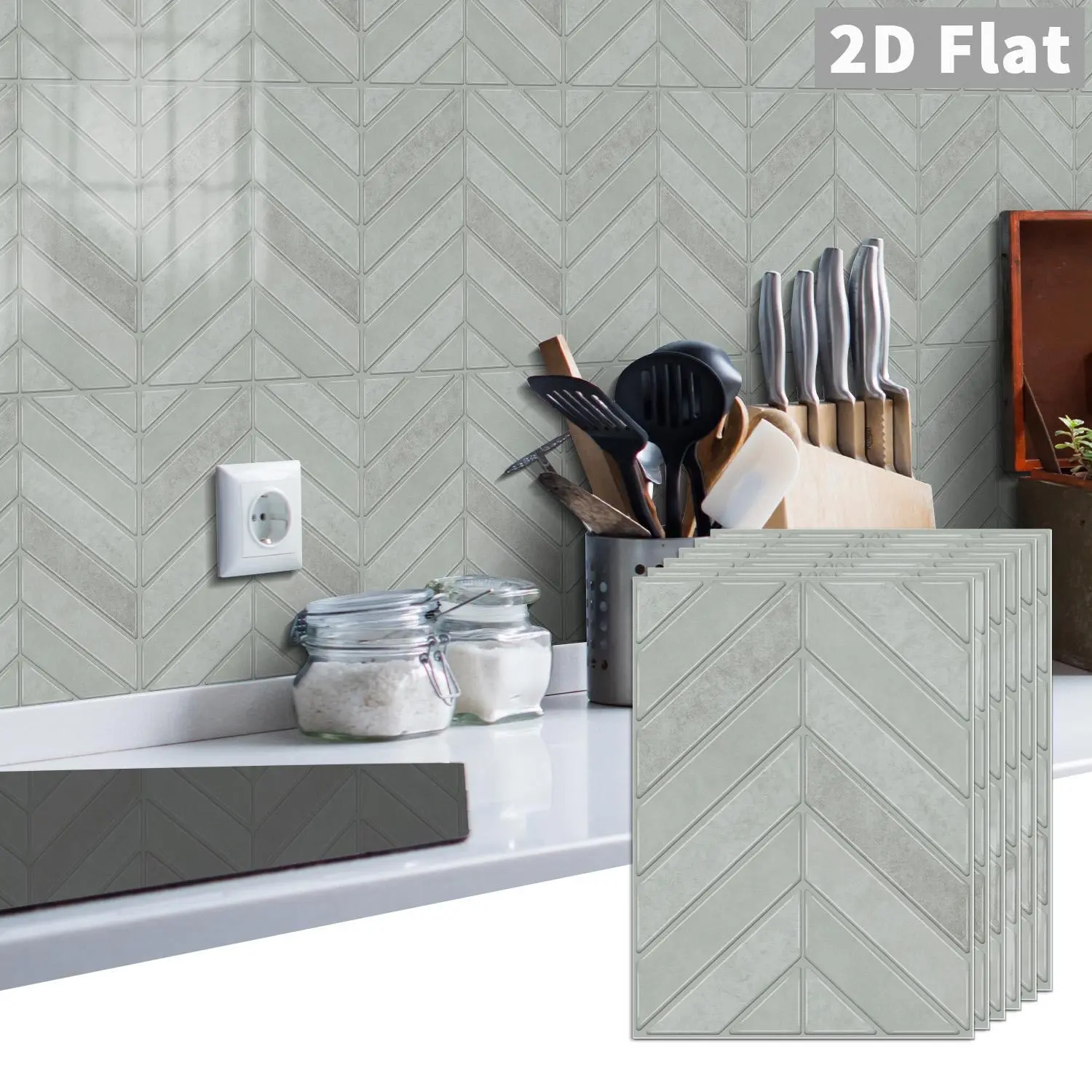 10 PCS/Box GST PE Crystal Foam Tile Stickers, Retro Gray Herringbone, Waterproof Oil-Proof Anti-Collision