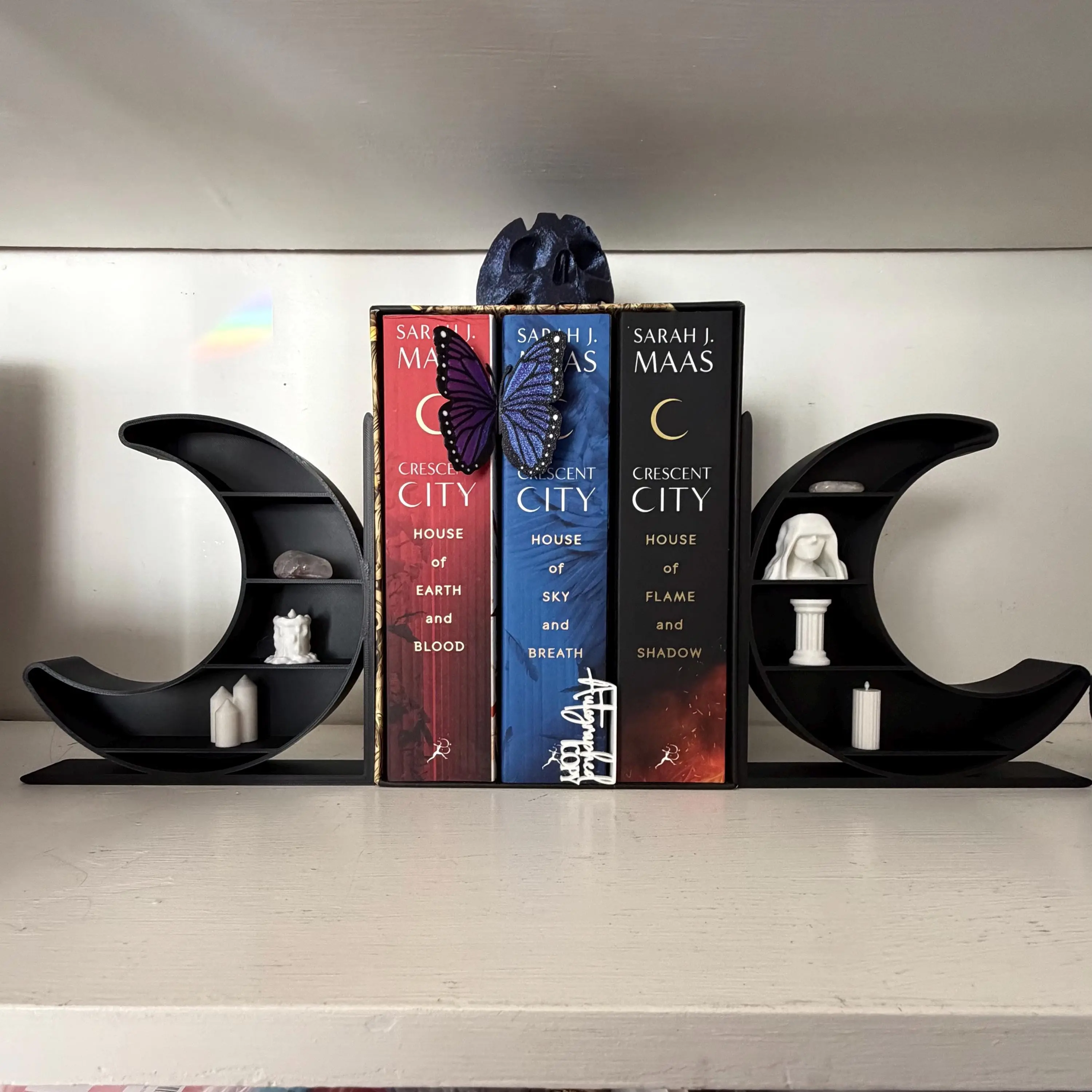 Crescent Moon Bookends and Display Shelf