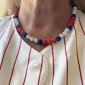 Men's and women's red and blue baseball necklace hip-hop colorful collarbone chain handmade Necklace hip pop jewelry personality trend unisex gift monday holiday gift