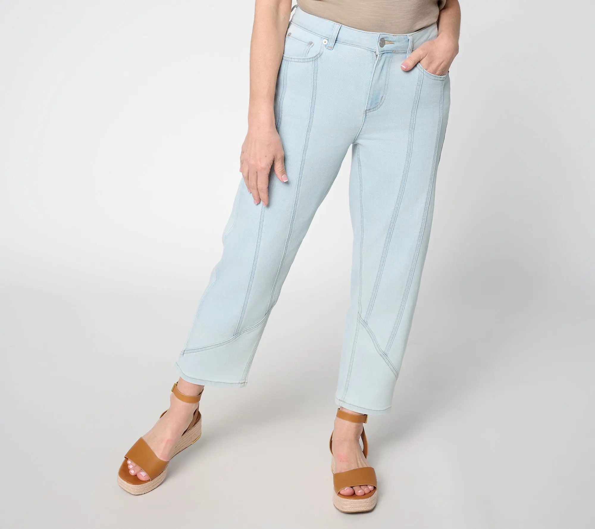 LOGO by Lori Goldstein Petite Indigo Tapered Leg Seamed Pants