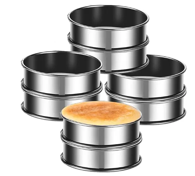 8-Piece Stainless Steel Kitchen Bakeware Pastry Set - 3.94 in Nonstick Double-Rolled Round Circular Molds for Crumpet, Cookie Baking