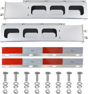 Stainless Steel Mud Flap Hanger Set with Rectangle Light Cutouts 2-1/2" Bolt Spacing 30" Length Rear Bar for Semi Trucks, 2.5" Bolt Spring Loaded with Aluminum Reflective Tapes