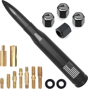Car Truck Antenna with Tire Valve Caps American Flag Universal Short Replacement for GMC Sierra Chevy Silverado Dodge Ram 1500 2500 3500 Ford F150 F250 F350 Super Duty Raptor Radio Accessories, Black