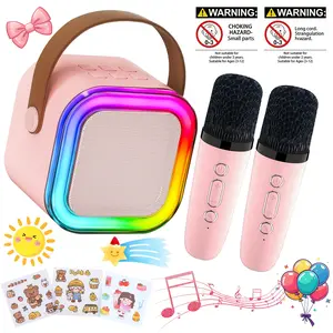 Kids Adults Mini Karaoke Machine, Portable Bluetooth Karaoke Speaker with 2 Wireless Microphones, 5 Funny Voice Effects & LED Lights, Rechargeable DIY Cartoon Sticker , Ideal for Home Party Outdoor Picnic, Gift for Boys Girls Ages 3-12+
